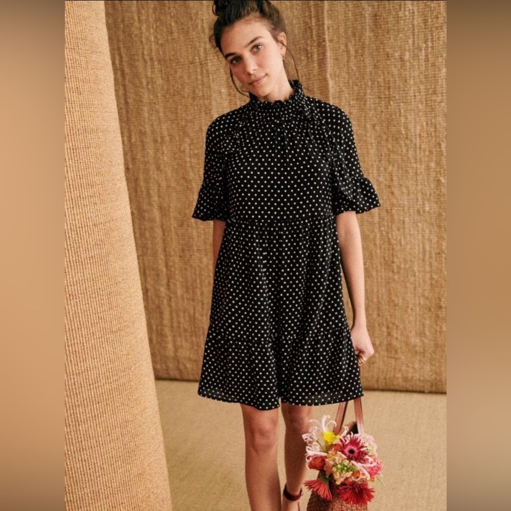 Sezane Ninon Dress Black Polka Dots - Size 8